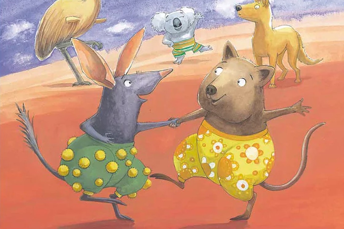 Image description: The front cover of Fancy Pants by Kelly Hibbert and Amanda Graham. In the foreground a cartoon bilby and womb